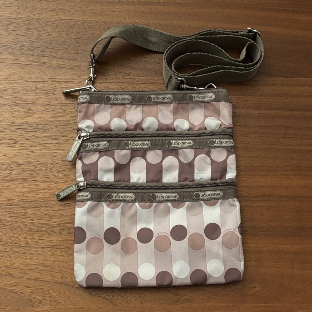 LeSportsac Crossbody Bag - Brown and Cream Polka Dots
